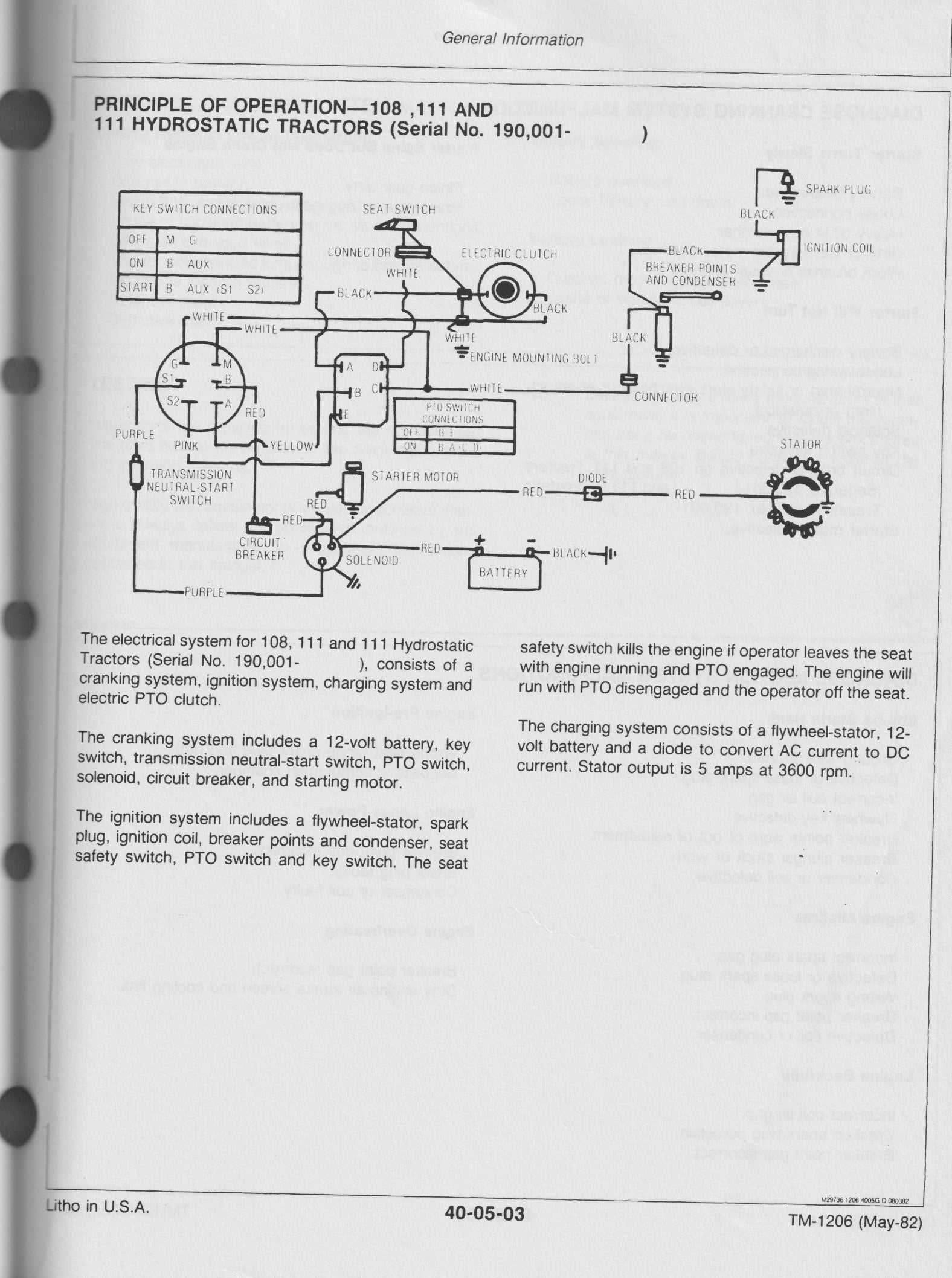 John Deere 111 Wiring Diagram For Model MOO111S242340