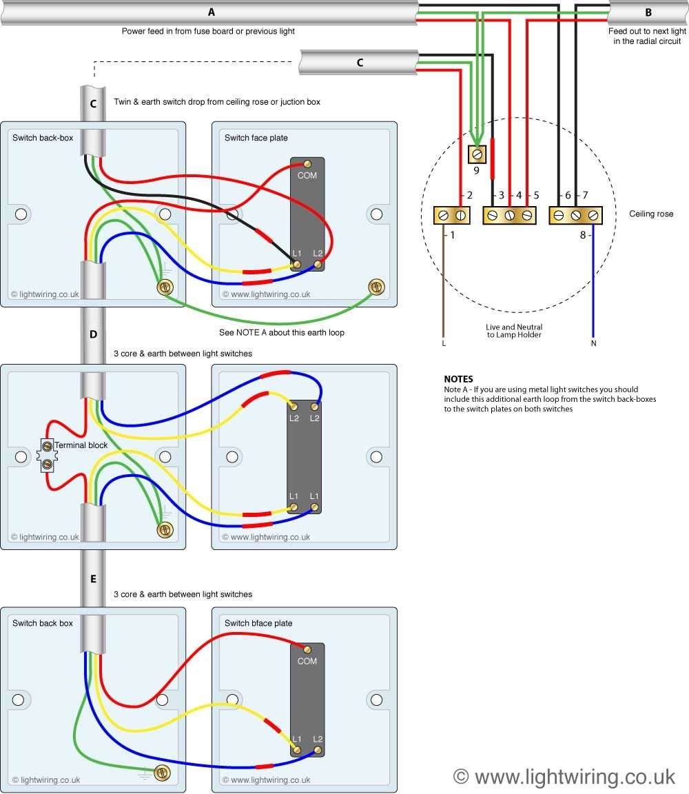 Three Way Light Switching Circuit Diagram old Cable Colours Light 